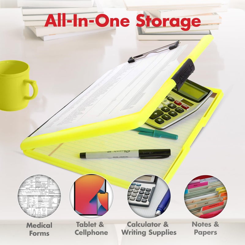 Dexas Slimcase 2 Plastic Clipboard with Storage and Side Opening, Neon Yellow, Office Supplies Clipboards to Organize, Carry and Store, A4 Holder, Style and Functionality Nursing Clipboard - Image 3